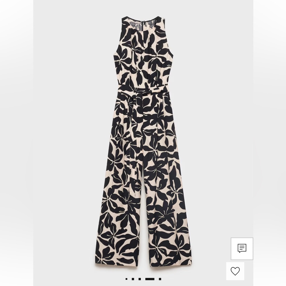 Mango Black and Cream Floral Jumpsuit